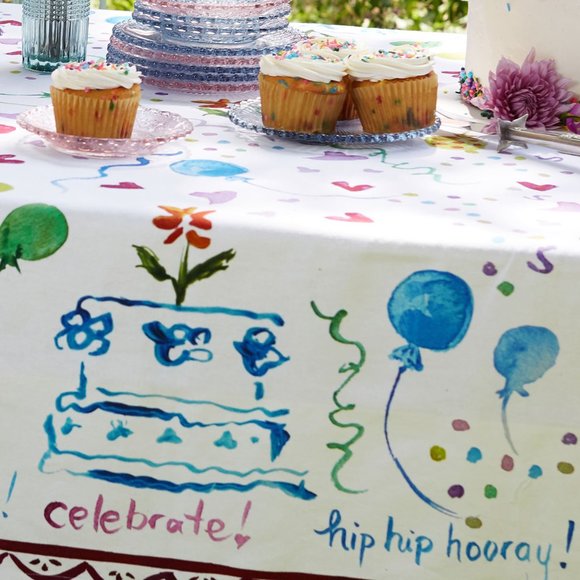 April Cornell Tablecloth Happy Birthday 54x54 NWT - Picture 4 of 4